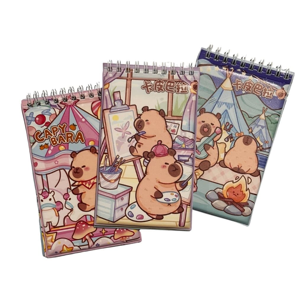 Adesivos Capivara, Caderneta com Várias Cartelas e Bloquinho de Notas