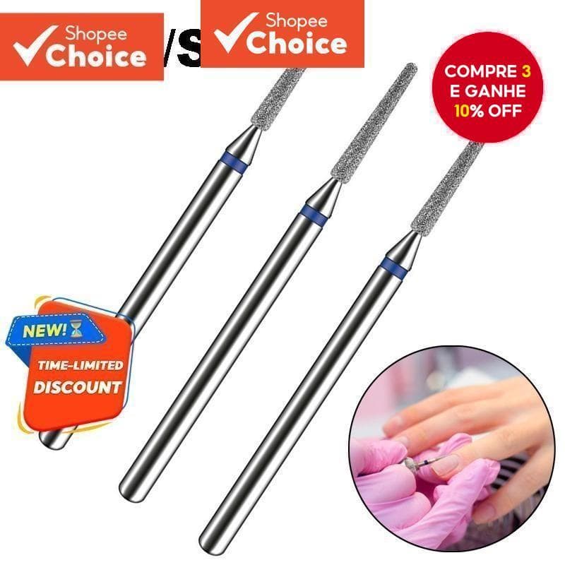 Kit-3 Nailbrill Bit Ponta De Diamante Broca 718 Prego Acrílico Profissional