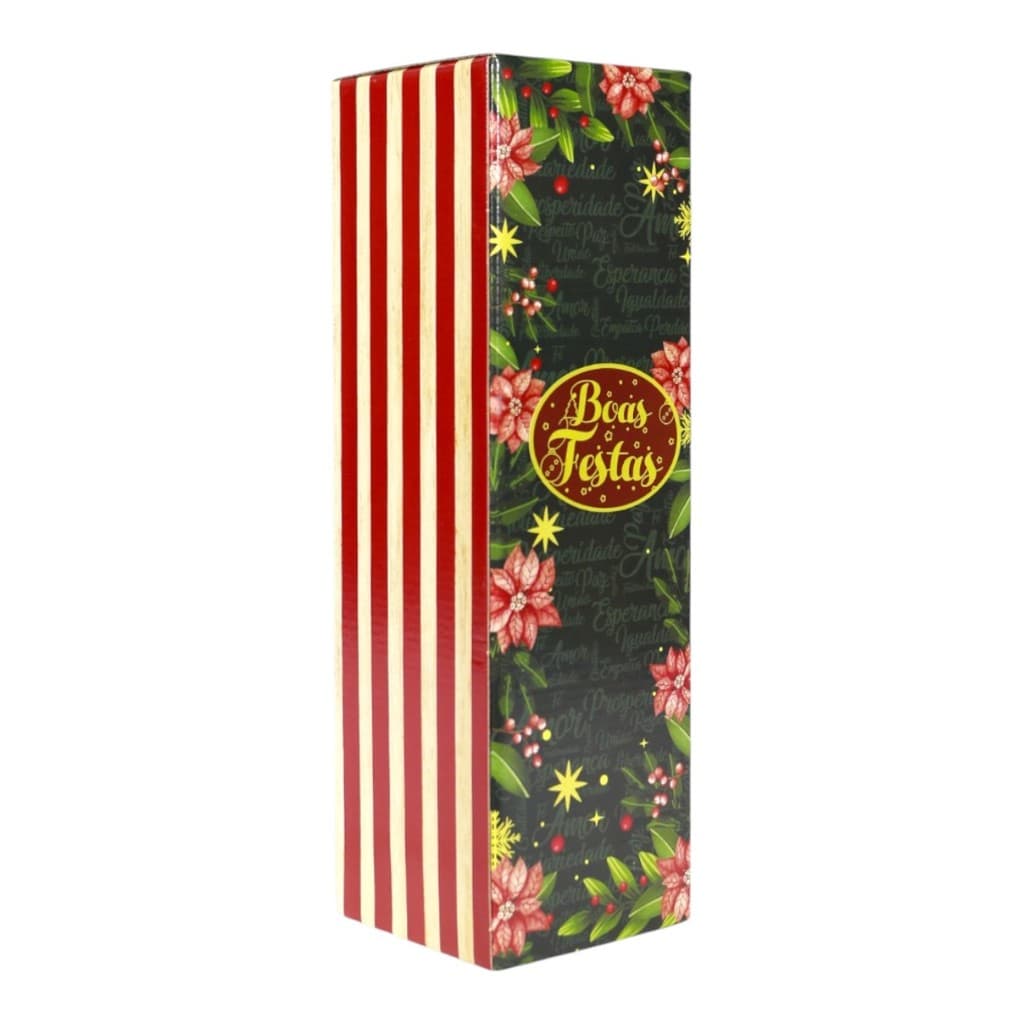 Caixa para Vinho Verde Natal Ilustrada Boas Festas Embalagem Presente Decoração com Alça