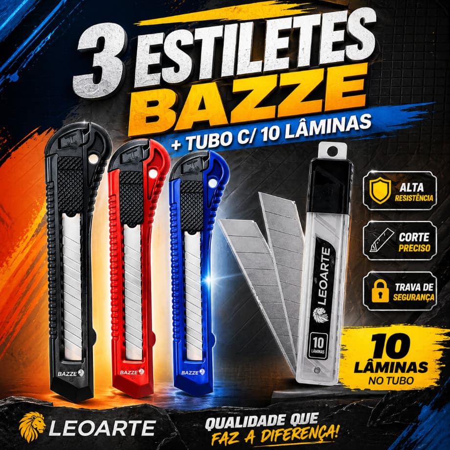 Kit 3 Estiletes 18mm Bazze + 10 Lâminas Extra | Super Afiado, Profissional e Resistente