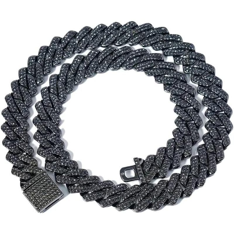 Unissex Gelado Cubano Link Corrente Estilo Hip Hop 14mm 20 " Preto Hematita Banhado Bling Colar Jóias Masculino Feminino