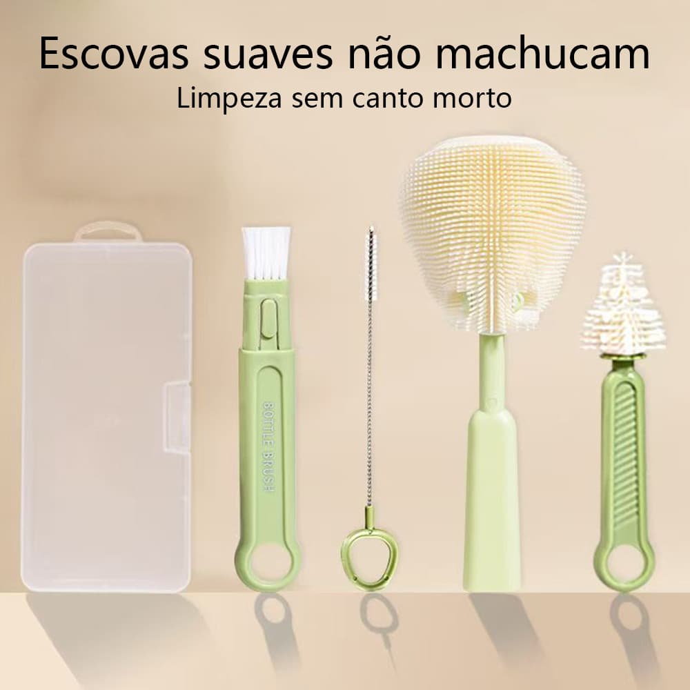 Kit Limpeza Mamadeira 3 Peças Escova para Garrafas e Copos Multifuncional Prática e Durável Ideal para Higiene