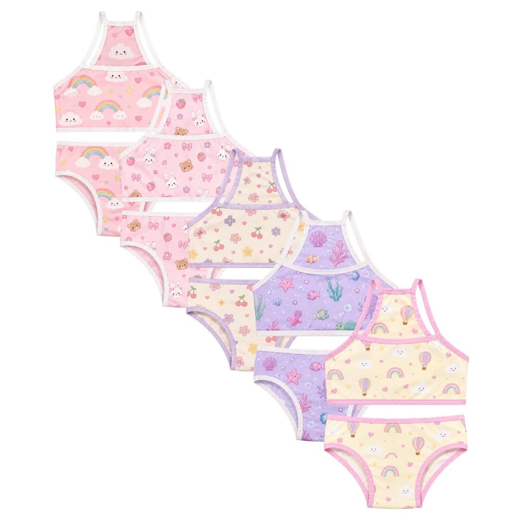 Kit 5 ou 3 Conjunto Menina 1 a 12 Anos Top e Calcinha Estampado Suede Confortável Forrado Escola