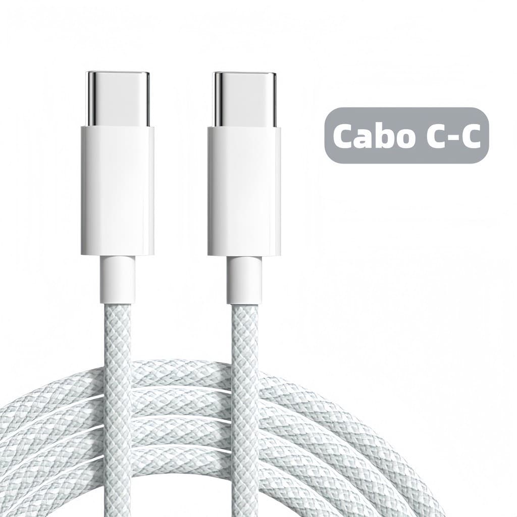 Cabo Tipo C PD 60W Original Trançado, Carregamento Rápido Compatível com iPhone 15 e 16