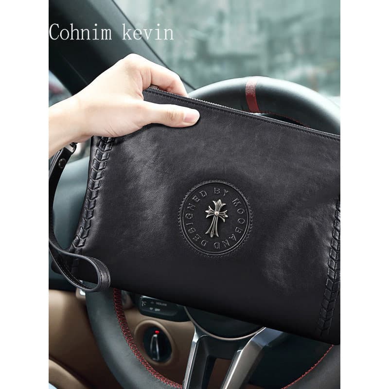Bolsa masculina de couro genuíno, grande capacidade, macia, primeira camada, Envelope, negócios, bolsa de mão, Casual, m