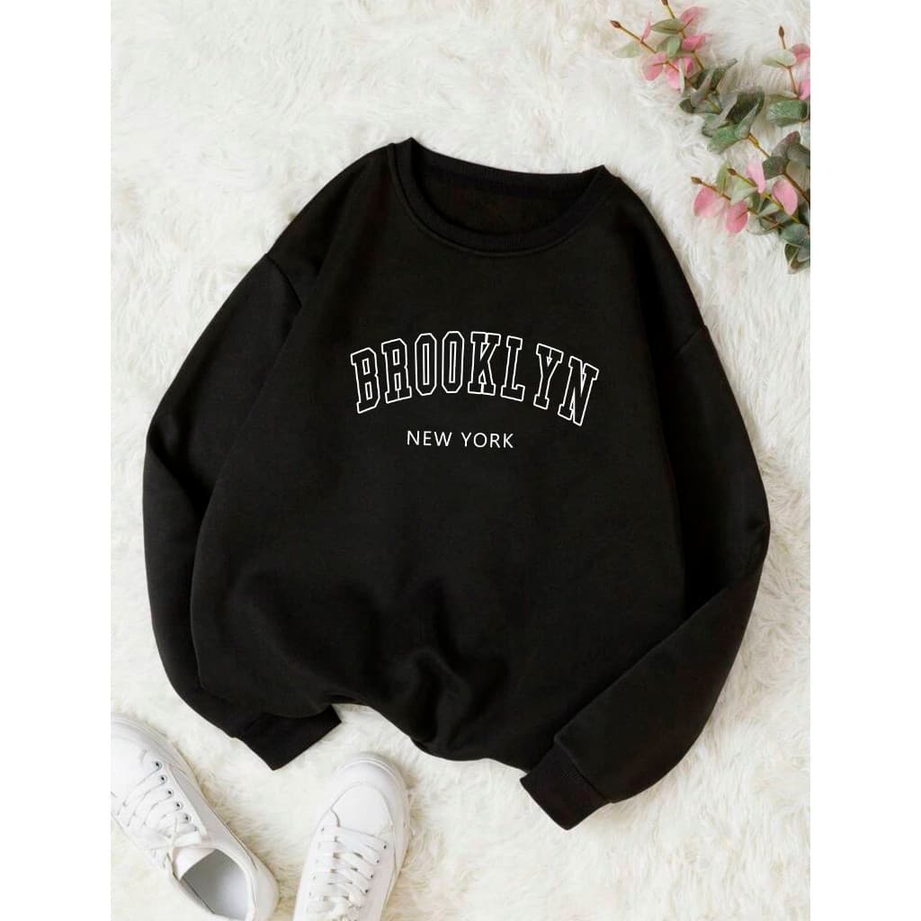 Moletom Careca Blusa Frio Brooklyn Gola Redonda Básico Casaco Feminino Masculino Flanelado Algodão