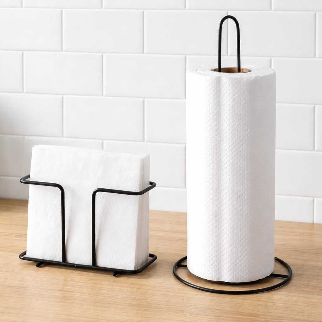 Kit Suporte Porta Papel Toalha + Porta Guardanapo Preto