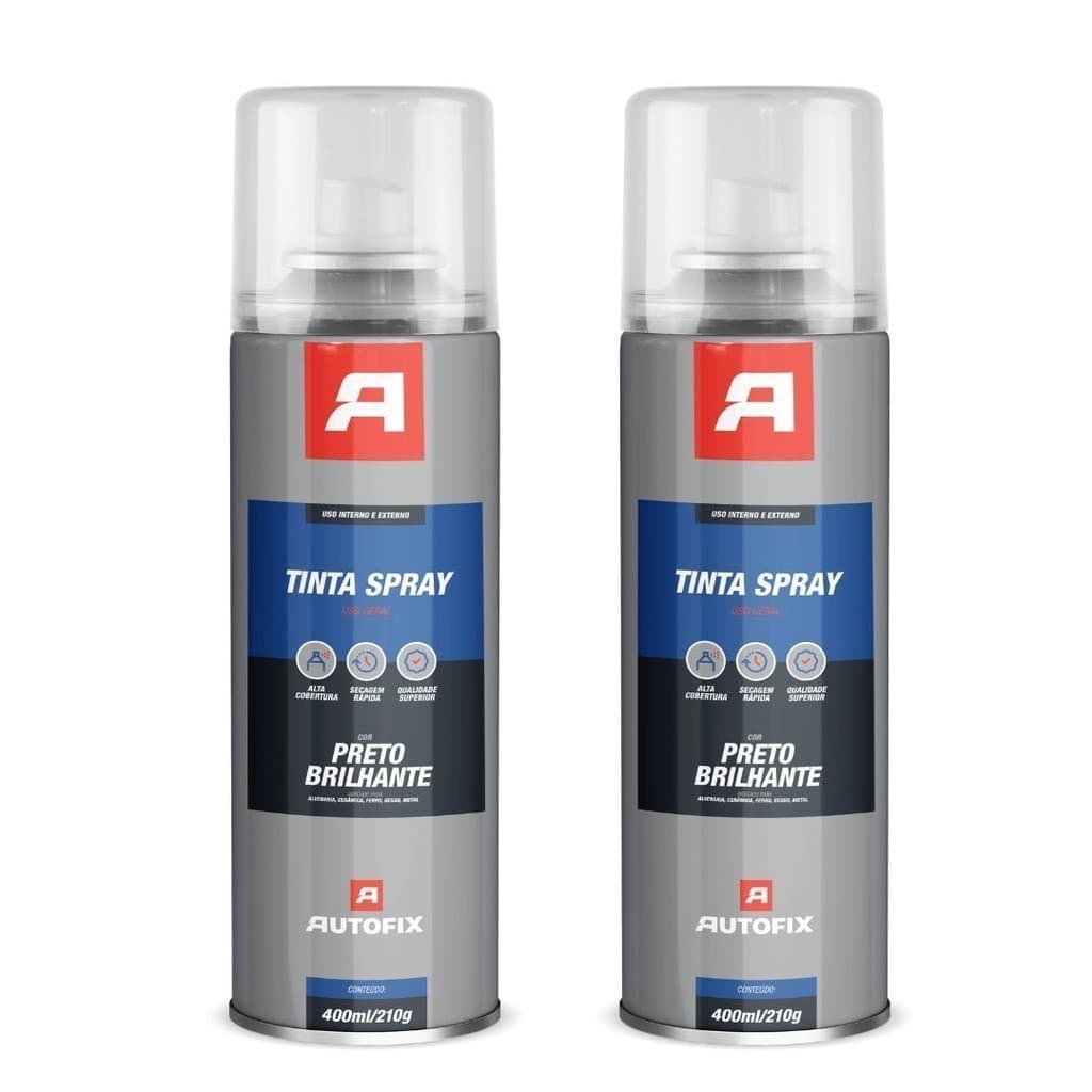 Kit 2 Tinta Spray de pintura Uso Geral 400ml - Autofix 400ml / 210g - Preto Brilhante Excelente Qualidade