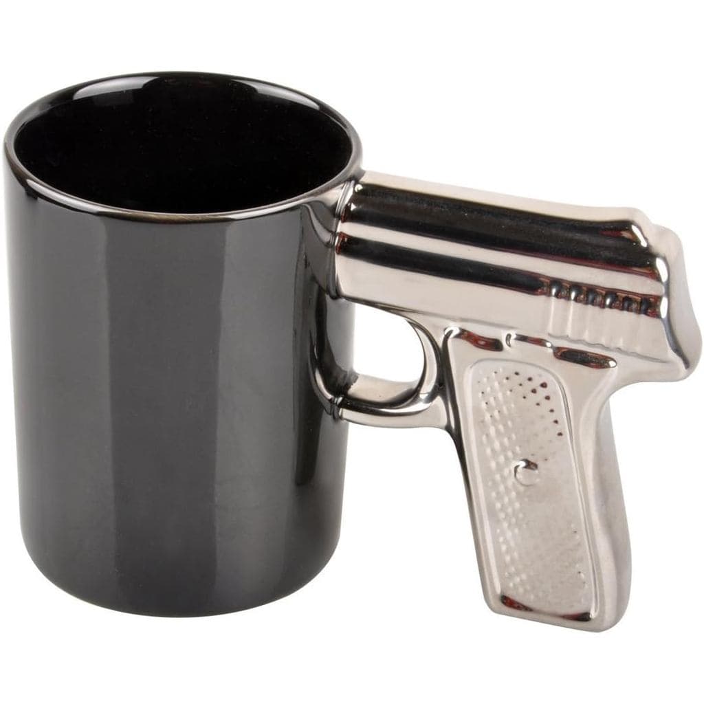 Canecas de Café Cerâmicas Criativas HLJgift, Canecas em Forma de Pistola para um Presente Incrível, Preto e Prata