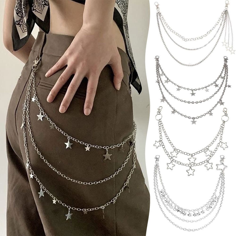 Corrente De Cintura Com Borla , Camada Dupla , Acessório Estrela , Punk , Retrô , Moda
