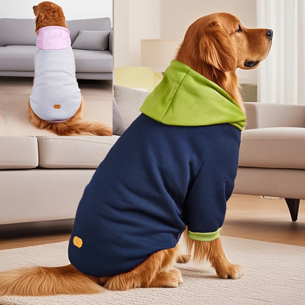 Moletom clássico minimalista para cães com capuz para raças grandes - Macacão confortável para uso doméstico com punhos