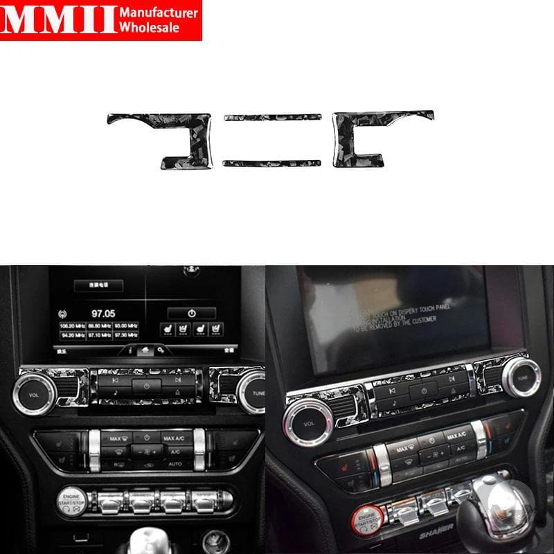 Para Ford Mustang 2015-2020 Forjado Fibra De Carbono Centro Do Carro Contral CD Player Painel Guarnição Capa Adesivos Ac
