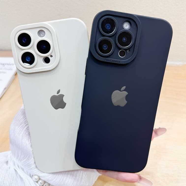 Capa Para iPhone 17 Air Pro Max 16 15 14 13 12 11 XS XR 7 8 Plus Silicone Macia Logotipo Da Apple Etiqueta De Metal ZYCa