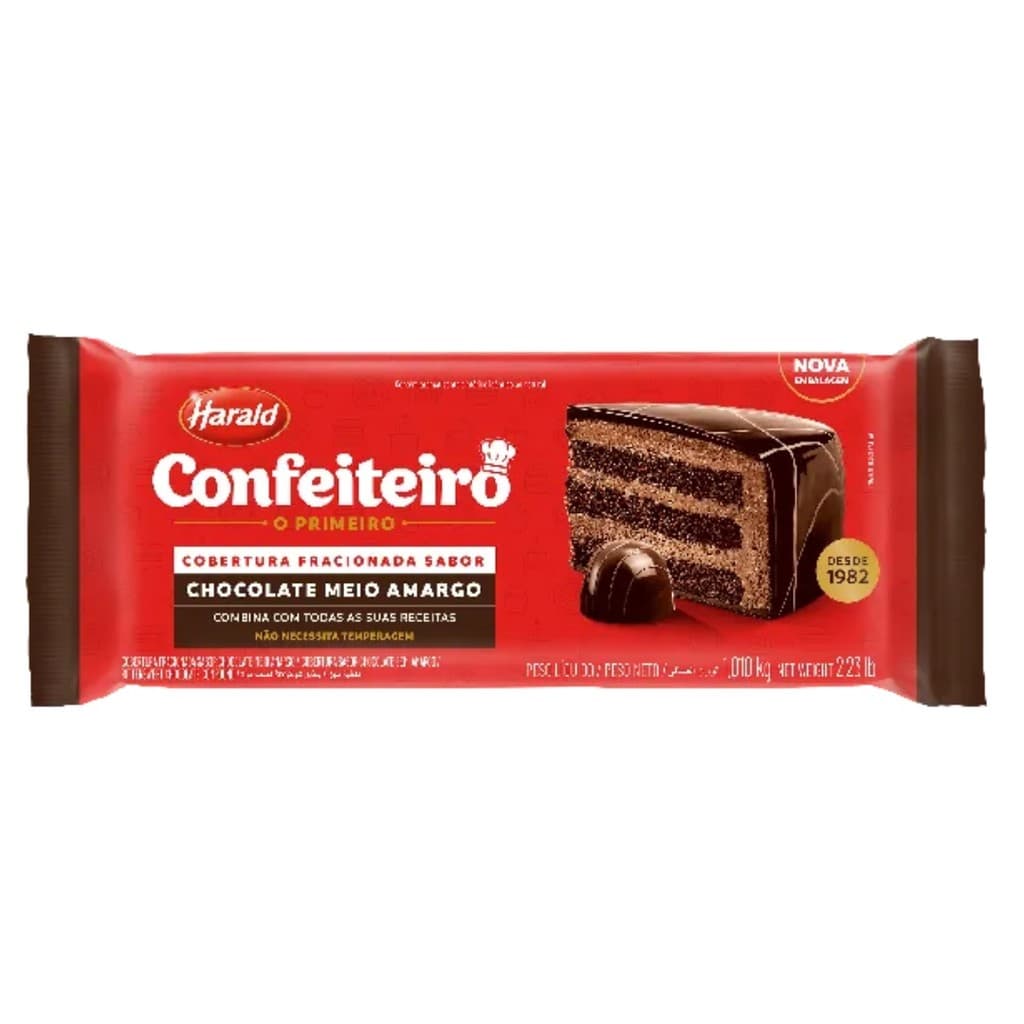 CHOCOLATE COBERTURA BARRA MEIO AMARGO CONFEITEIRO 1,010 KG HARALD