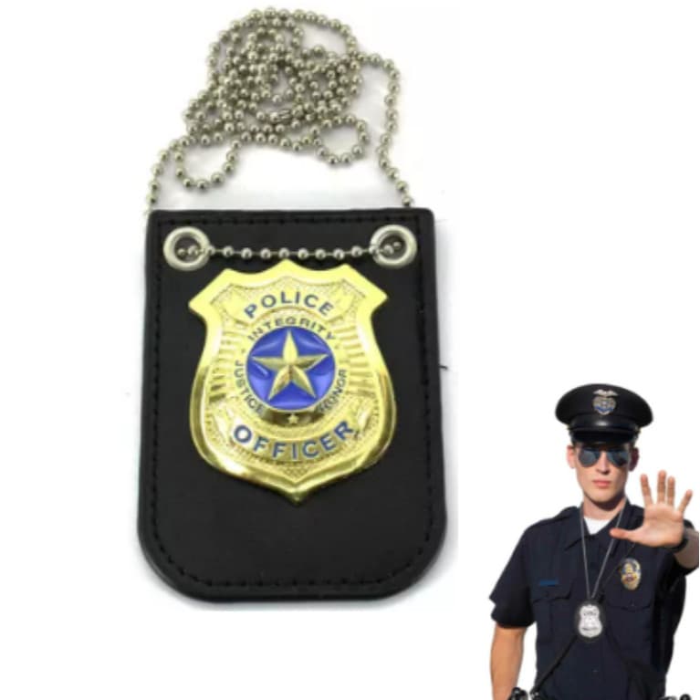 Distintivo de Policial Polia Fantasia Acessorio Carnaval Festa Police FBR SWAT Feminino Masculino Metal Couro