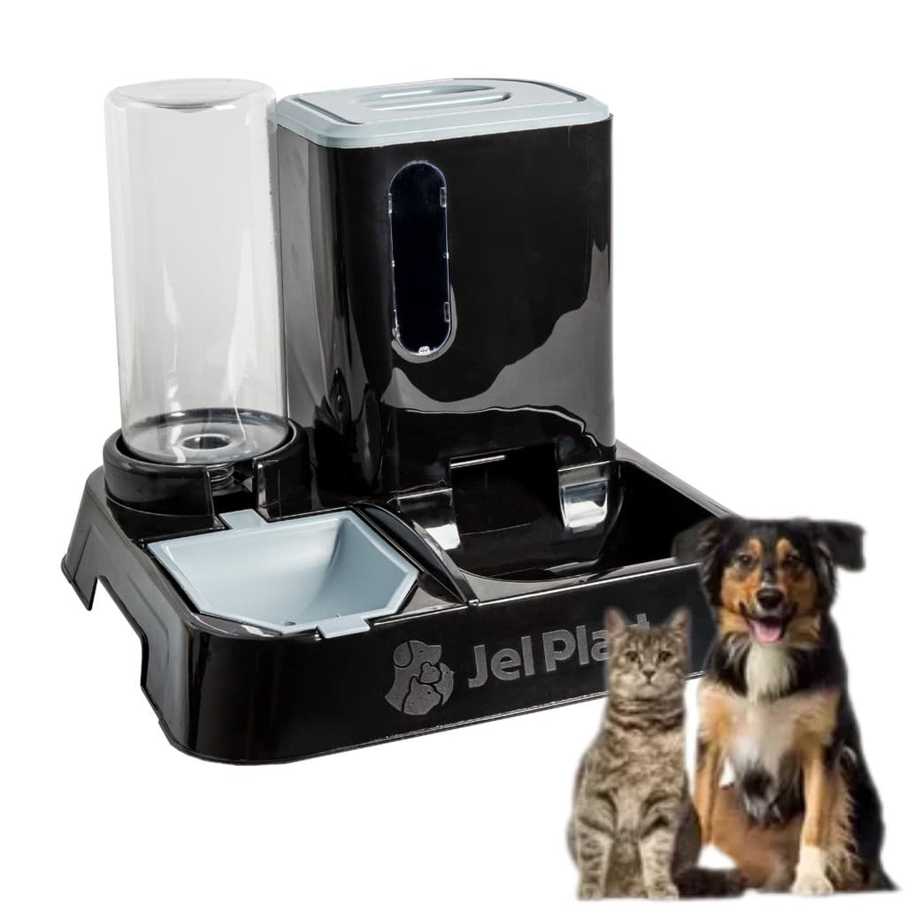 Bebedouro e Comedouro Automático Pet Cães e Gatos 2 em 1 Preto Pet Center