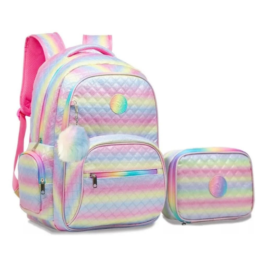 Kit Mochila Escolar Juvenil Colorida Tie Dye com Estojo Conjunto Juvenil Meninas
