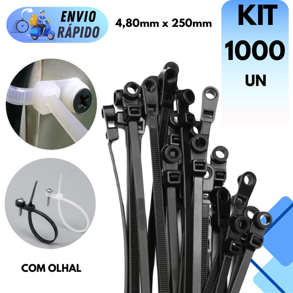 KIT 400 a 1000 UNIDADES ENFORCA GATO COM OLHAL E ABRAÇADEIRA NYLON 4,80MMX250MM CINTA PLÁSTICA