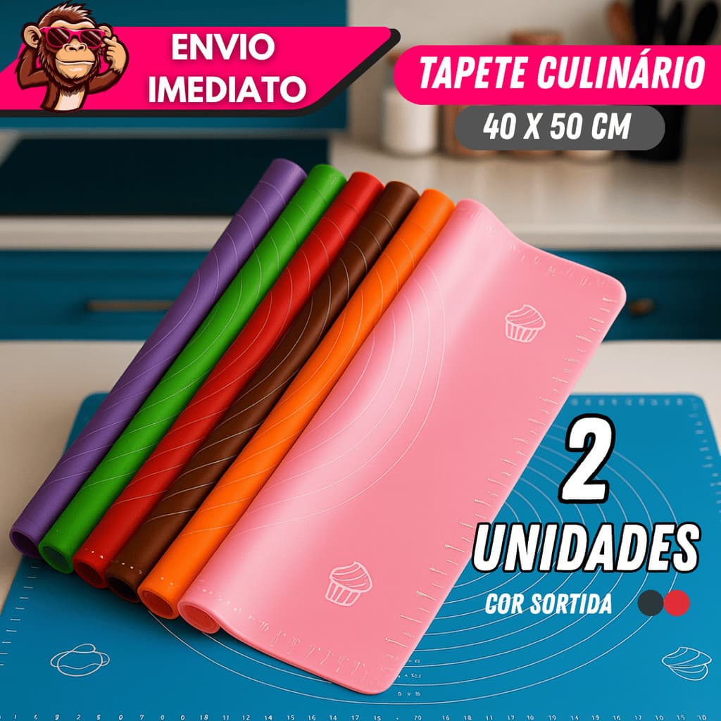 Kit 1/2 Tapetes Culinários Silicone Antiaderente 40x50 cm para Massas Confeitaria Cozinha