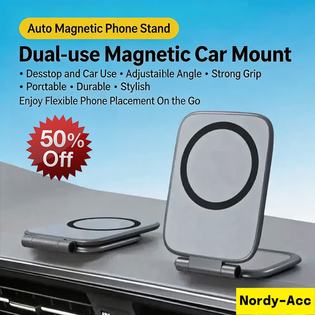Suporte Magnético Ultrafino Dobrável Para Telefone Carro , 360 ° Rotação Sem Bloqueio Vista 2 Em 1 Painel Do Desktop Mon
