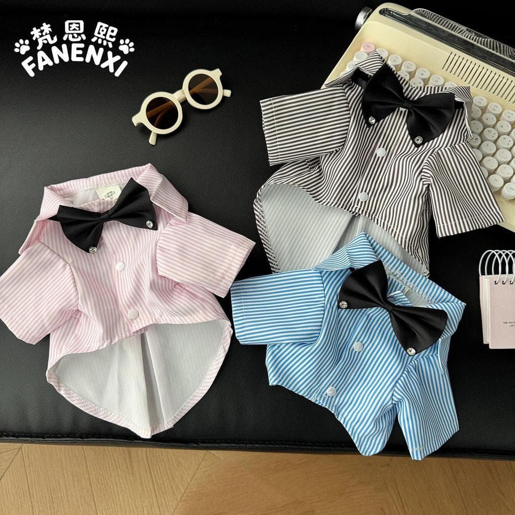 Roupas para cães camisa listrada gravata borboleta Pet gato gato traje Bichon Teddy maltês casamento aniversário