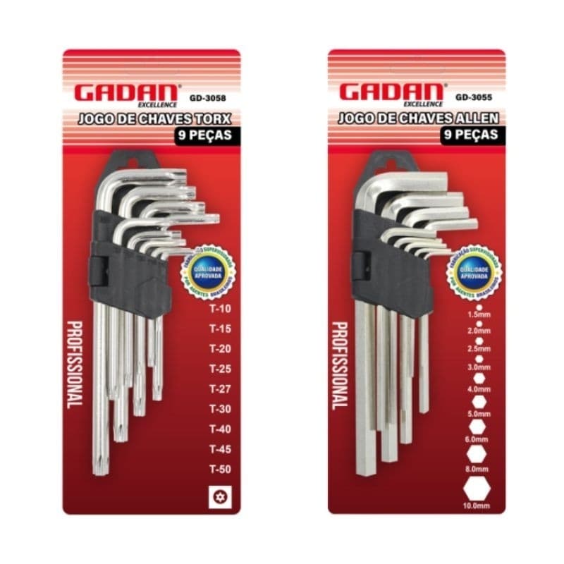 Kit Jogo de Chaves Allen e Torx  9 Peças Cada Profissional e Resistente