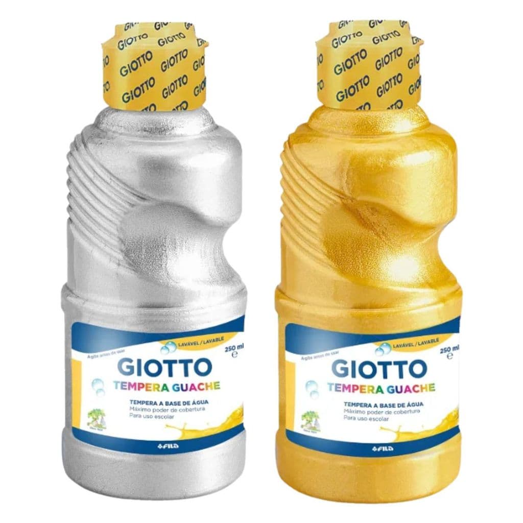 KIT Tinta Tempera Guache Metálica Dourado e Prata Giotto