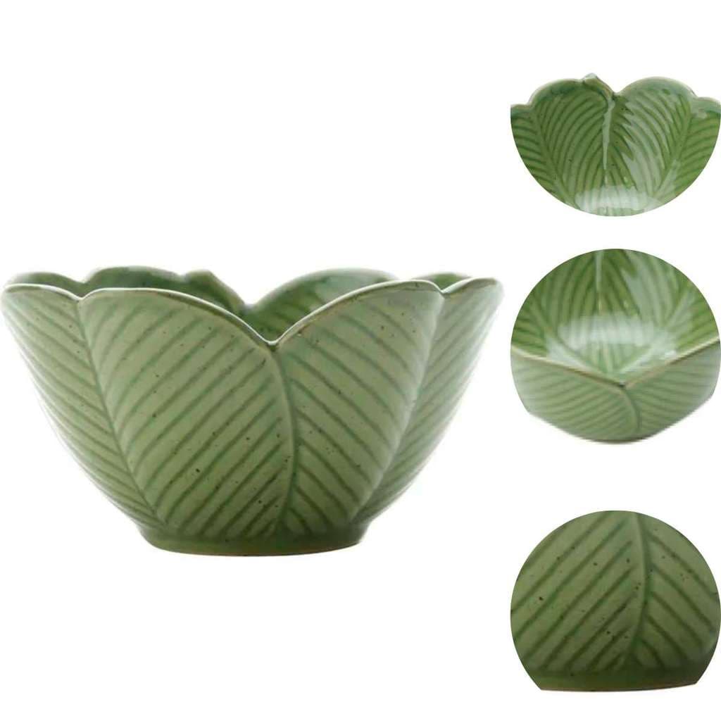 Centro de Mesa Cerâmica Banana Leaf Verde 13X7cm