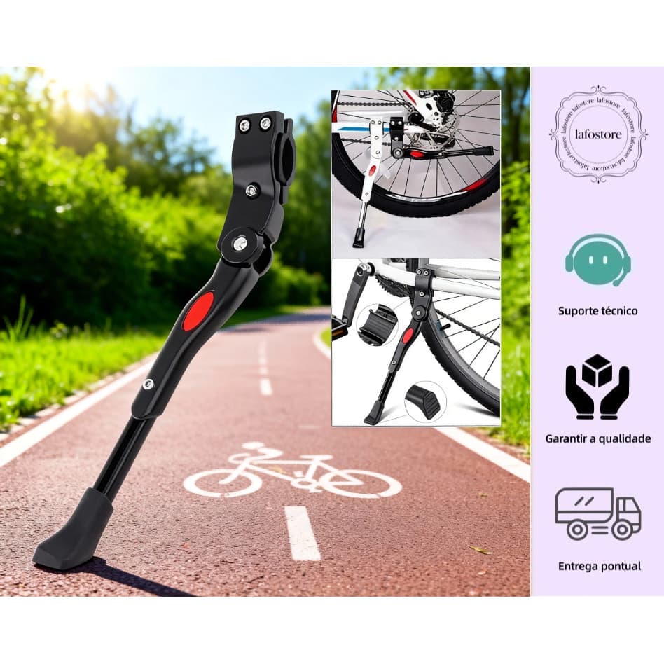 Descanso Lateral Pezinho Alumínio Para Bike Bicicleta Regulavel Emborrachado Com Apoio Aluminio