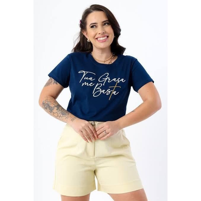 BLUSA FEMININA TUA GRACA ME BASTA ALTO RELEVO