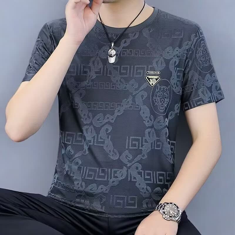 Camiseta masculina de manga curta de seda gelo gordura na moda estilo fino verão 2026 tamanho grande mais gordura roupas