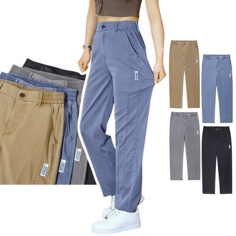 Lyocell Tencel Casual Calças De Algodão Plus Size Fino Ajuste Retas Cor Sólida Respirável Cintura Elástica Verão