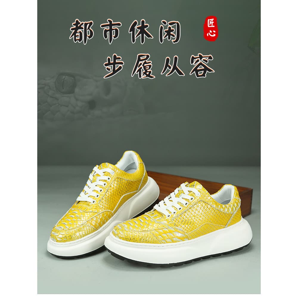 Sapatos masculinos de pele de cobra genuíno moda All-Match sapatos casuais de sola macia cor polonês pele de cobra confo
