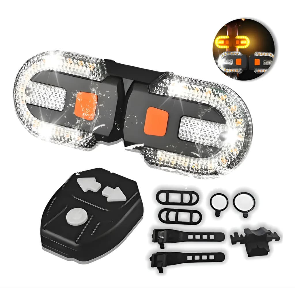 Lanterna Traseira Bike Elétrica com Seta e Controle Sem Fio USB 38 LEDs