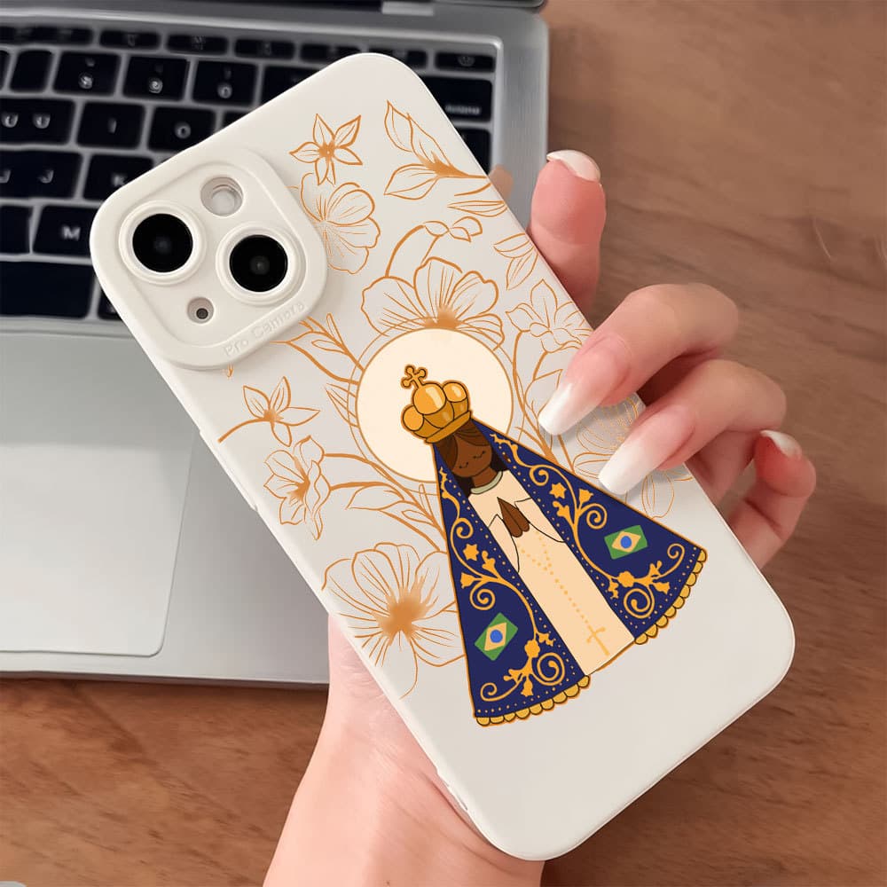 Nossa Senhora e Flor Capa Capinha Para iPhone 13 12 11 Pro XS Max XR 7 8 Plus SE Clássico Anti-impacto