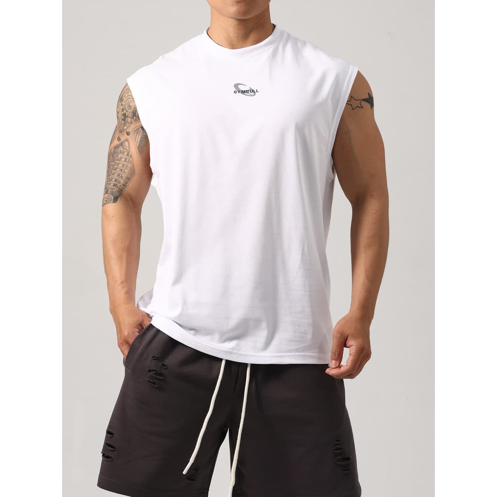 Colete esportivo de verão masculino solto sem mangas camiseta puro algodão Casual camisa de fundo treinamento de basquet