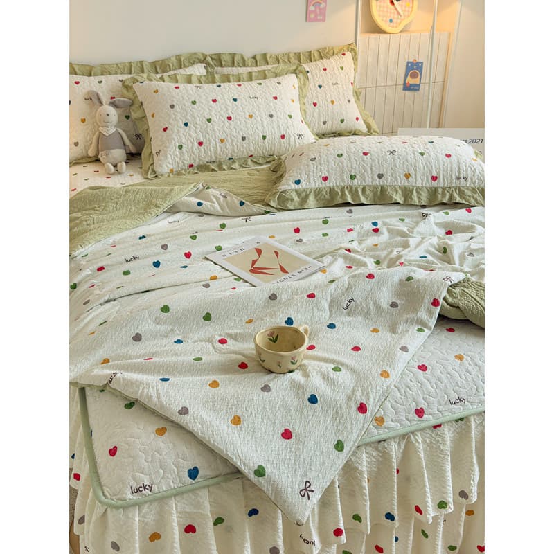 Langsha Princesa Estilo Lavável Algodão Saia de Cama Estilo Colcha de Verão Conjunto de Quatro Peças Lavável à Máquina C