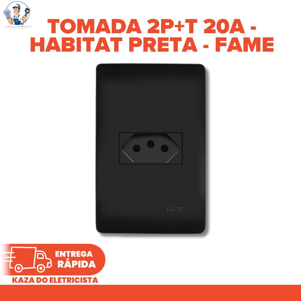 KIT C/3 Tomada 2P+T 20A 250V Habitat preta 4x2 FAME