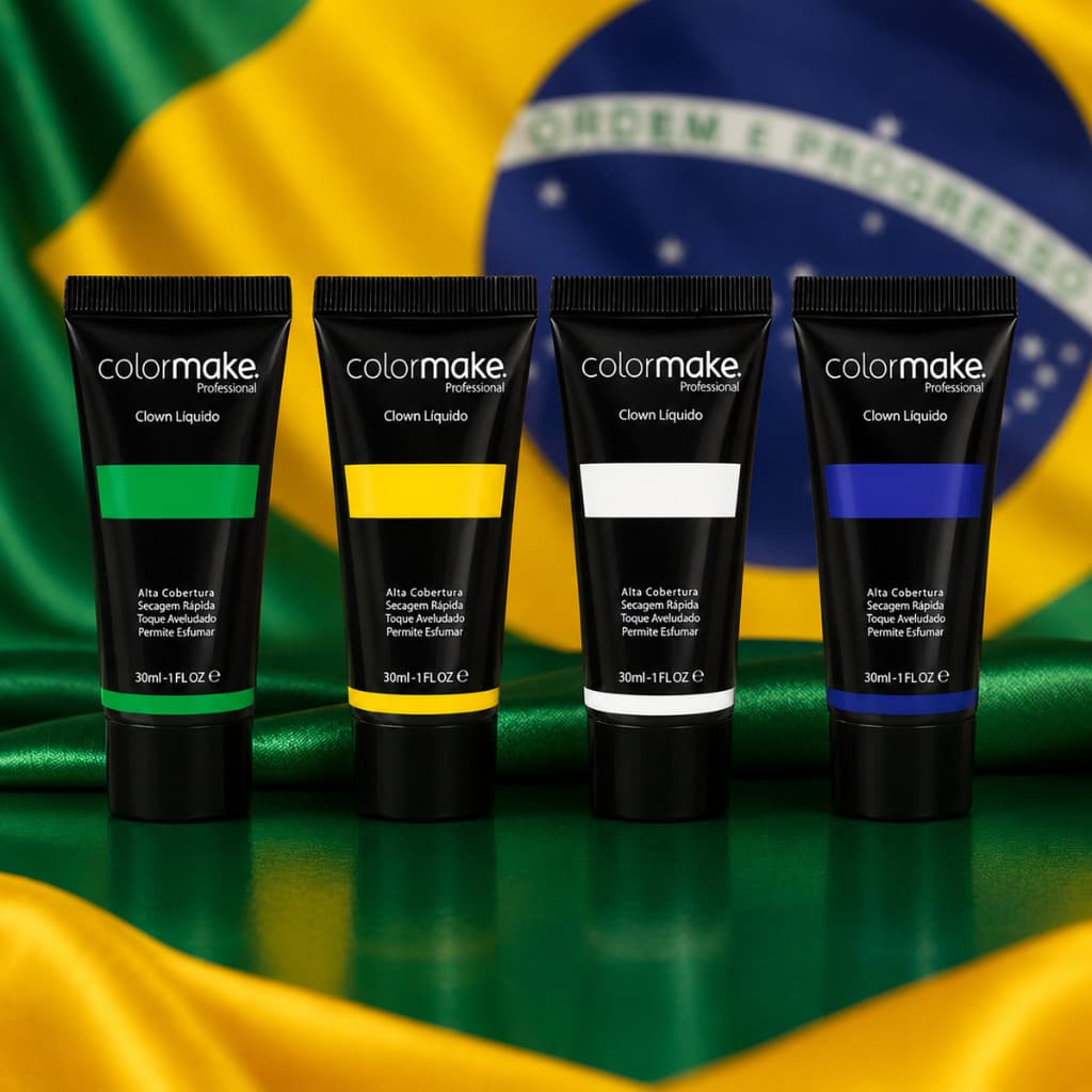 Clown Líquido Colormake Brasil Azul Verde Amarelo Branco 4 cores 30ml Copa Torcida