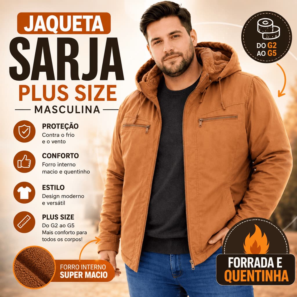 Jaqueta Masculina Sarja Plus Size Peluciada Inverno Blusa De Frio Forrada Grossa Tamanhos Grandes G2 Ao G5 Luxo