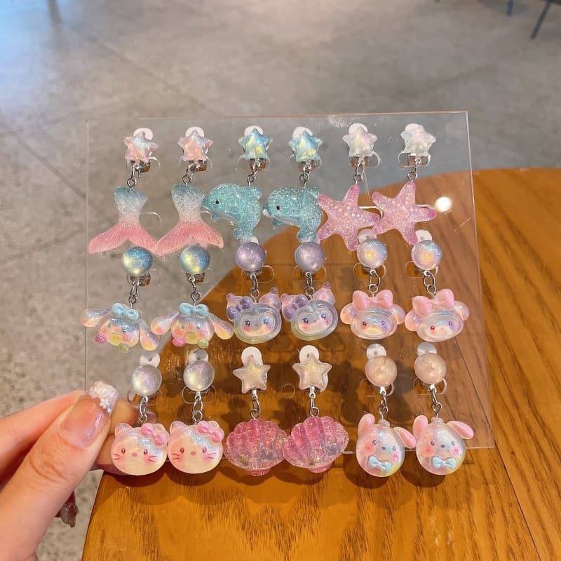 Crianças brincos clipes de orelha sem brincos perfurados bebê princesa bonito brincos jóias menina dos desenhos animados