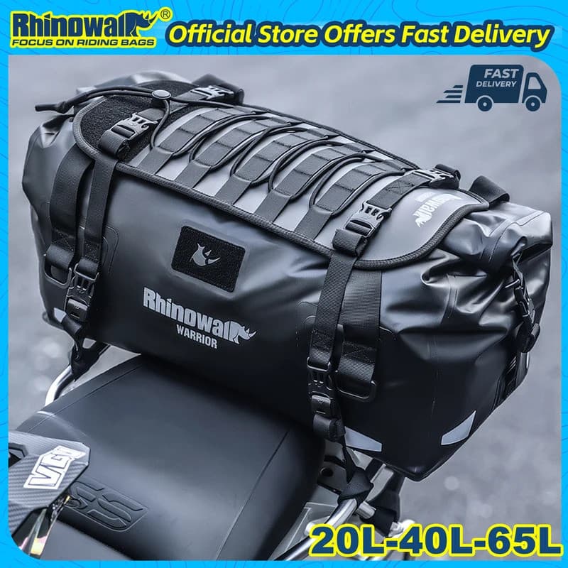 Bolsa de Selim para Motocicleta Rhinowalk 20L/40L/65L, Impermeável, Mochila de Armazenamento para Banco Traseiro com Pai