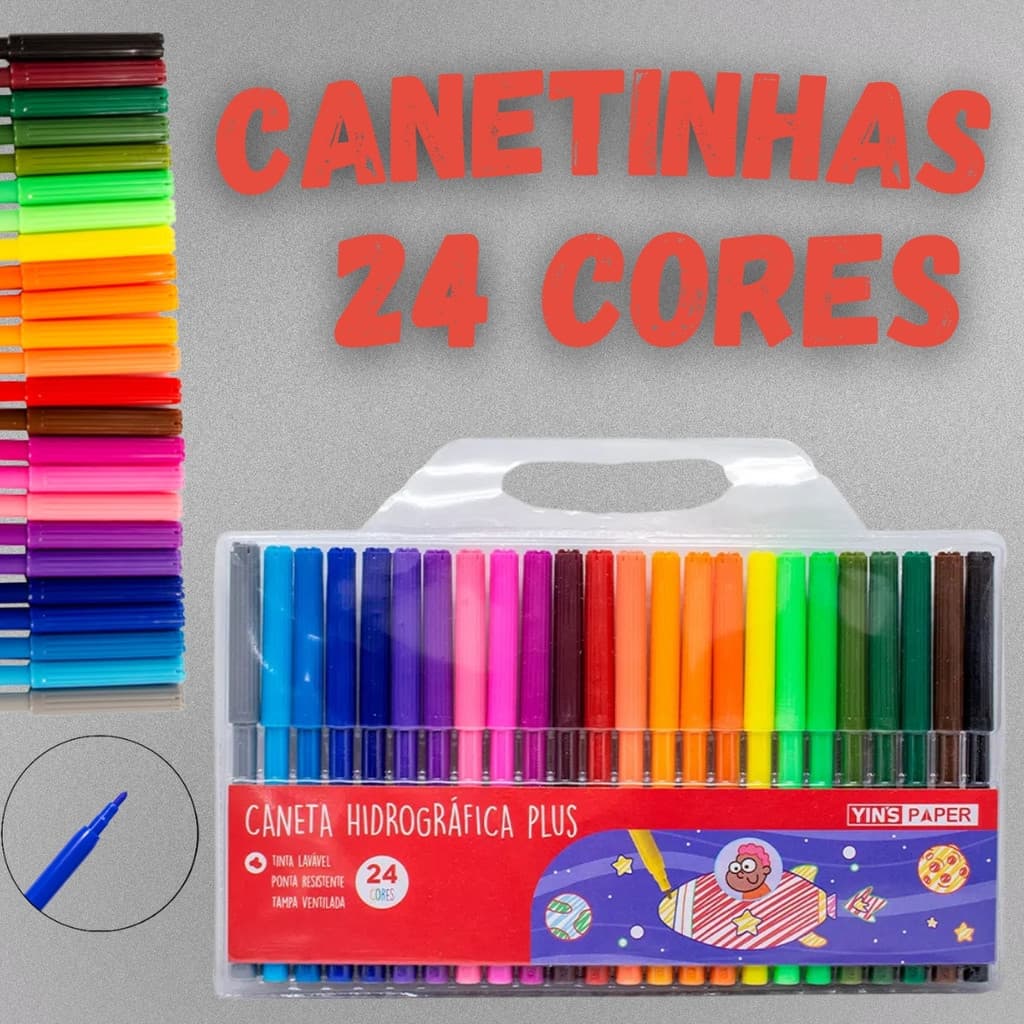 Canetinha Hidrográfica 24 Cores Kit 1 2 3 Escolar Pintura Desenho Colorir Ponta Fina Material Escolar Criança Arte Papel