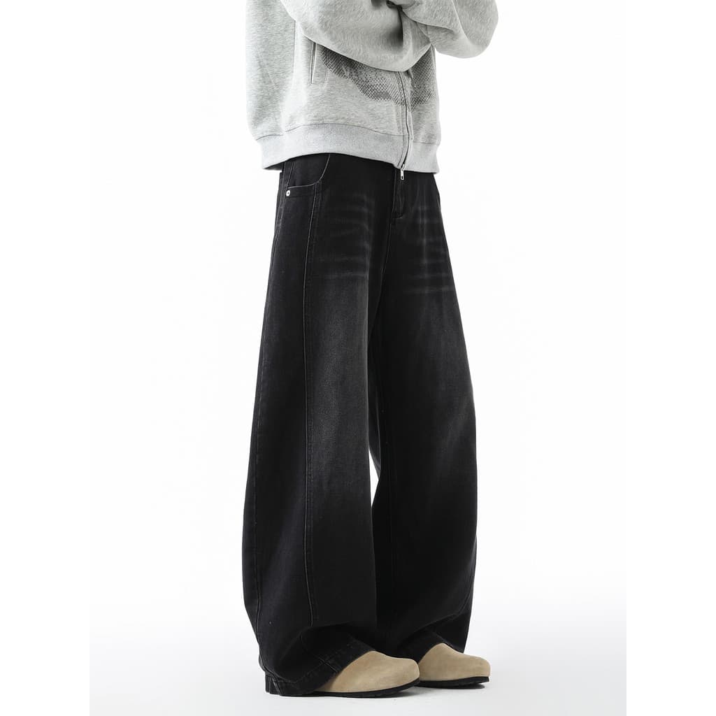 Americano de perna larga preto Jeans masculino primavera outono em linha reta calças soltas High Street lavado calças ma