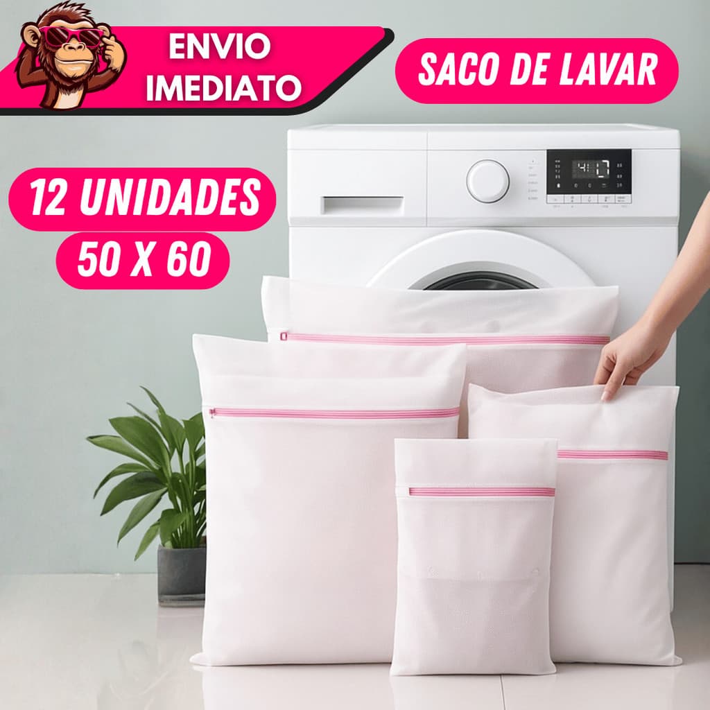 Kit 3/6/12 Sacos para Lavar Roupa 50 x 60 cm Roupa Delicada Intima Protetor Lavadora Máquina Lavanderia Zíper