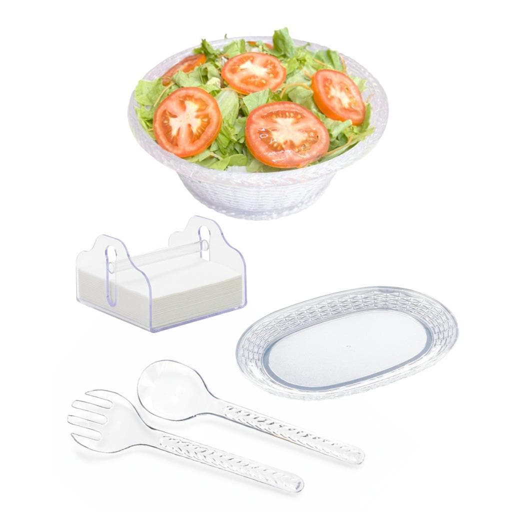 Kit Mesa Posta 5 Peças Saladeira Fruteira Talheres Bandeja Oval Trançada Porta Guardanapo