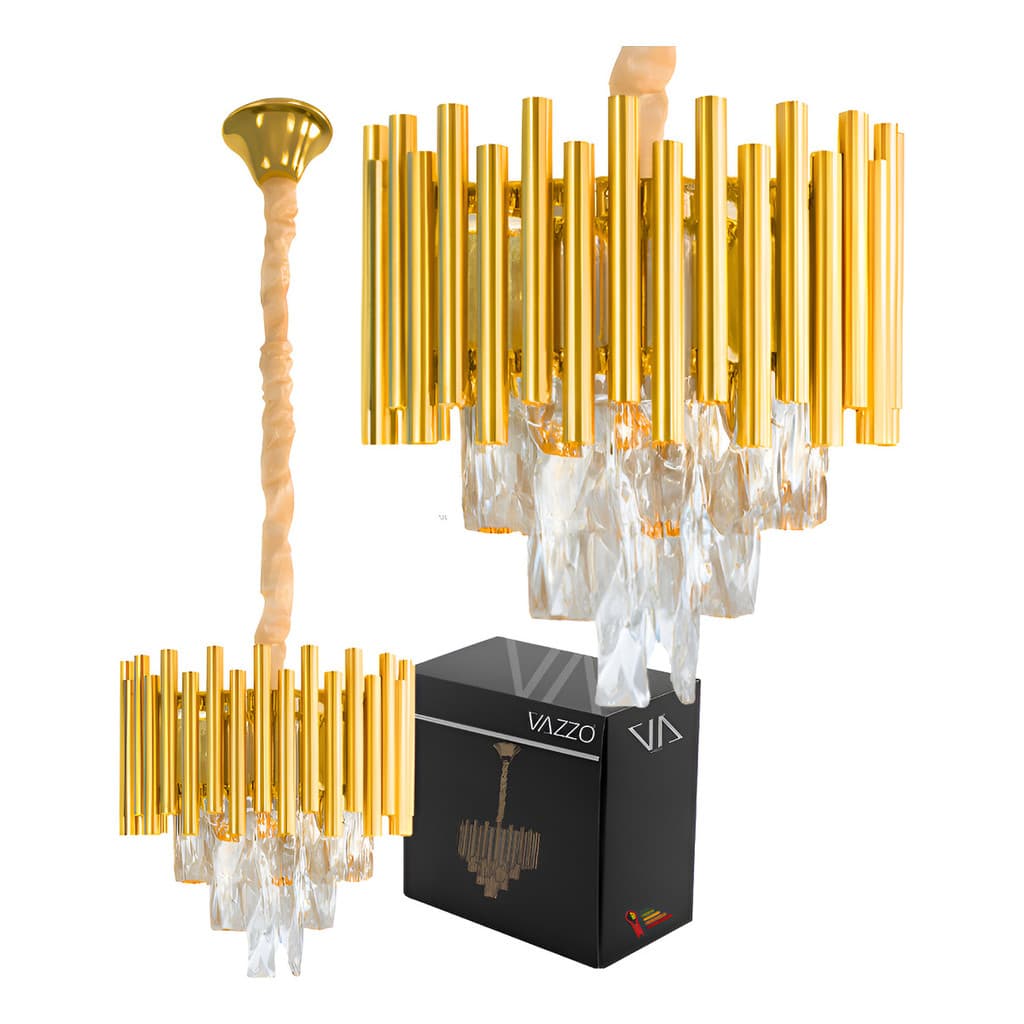 Lustre Pendente Moderno Cristal K9 E14 Dourado Sala Quarto Vazzo