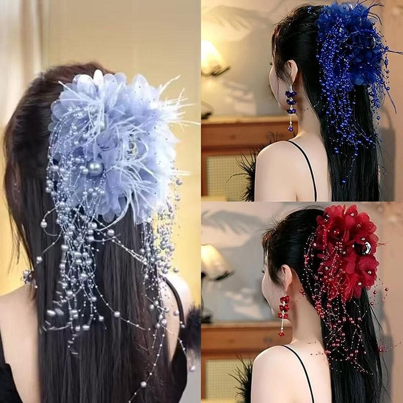 Rhian Feminino Malha Flor Pérola Cabelo Grampos Fofos Garras Acessórios Cocar COD