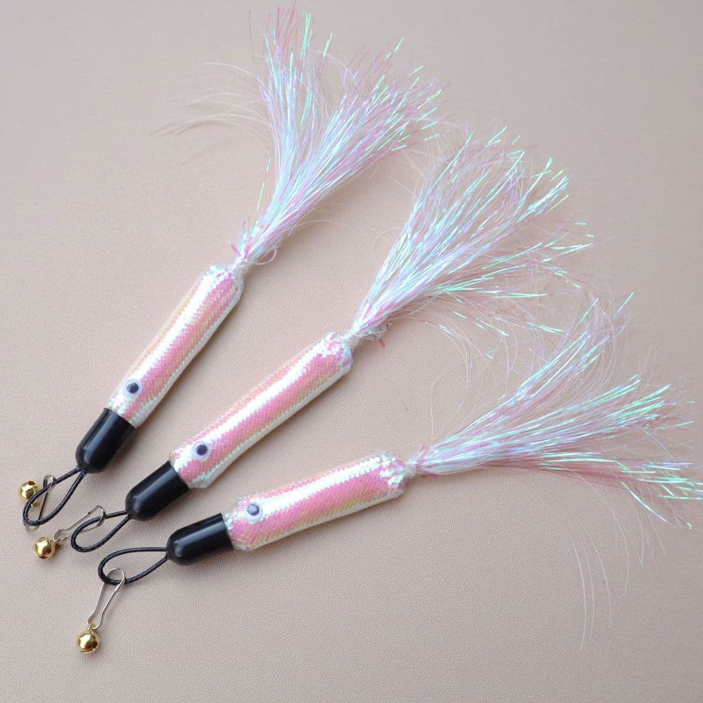 Cabeça de reposição para varinha de brinquedo para gatos em forma de peixe-prata de lã, acessório para varinha de brinqu