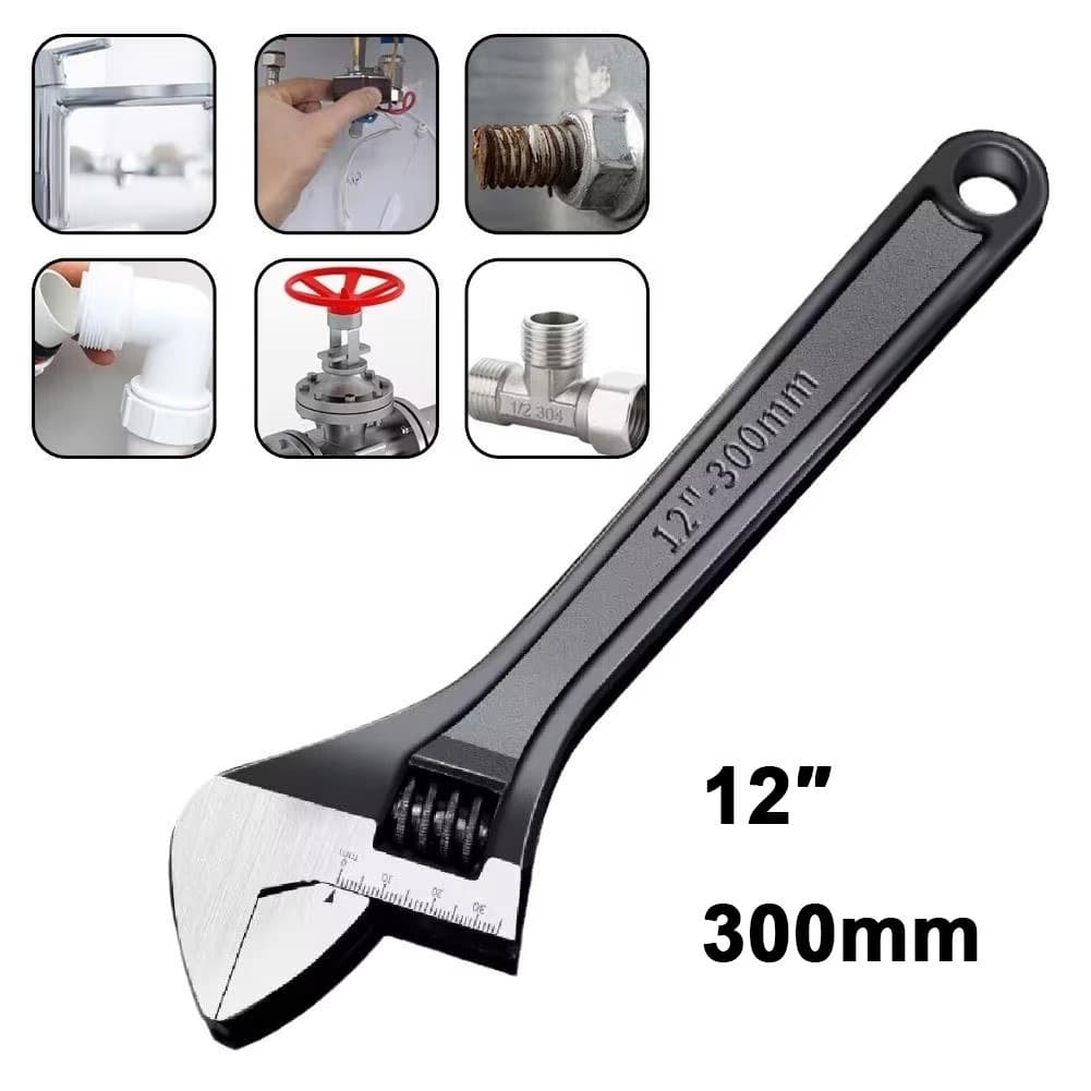 Chave Inglesa Ajustável 12POL 300MM - Aço Carbono Cromado, Resistente a Aruela e Fricção